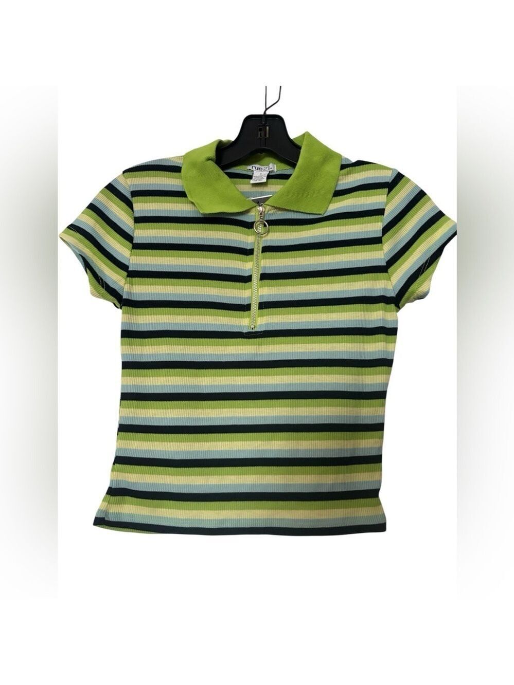 Rue21 Polo Shirt Green and Black Stripes